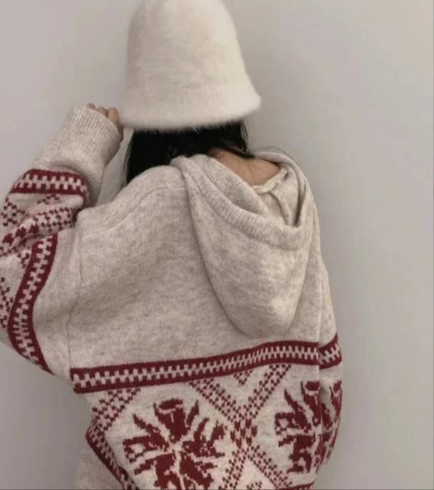 雪花連帽針織衛衣