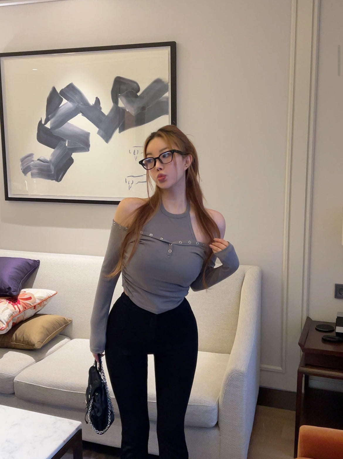 女人味滿滿🩶性感排鈕露肩Top