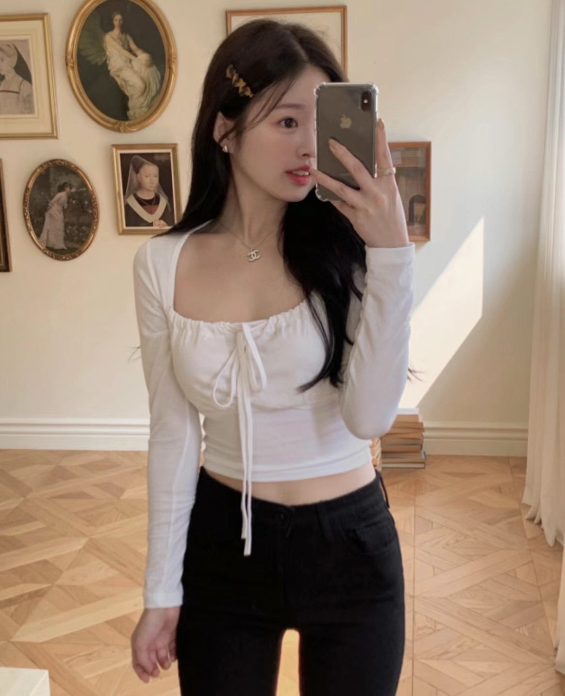 小性感交叉綁帶長袖Top