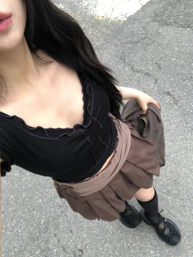 Ruffle Chest Crop Top