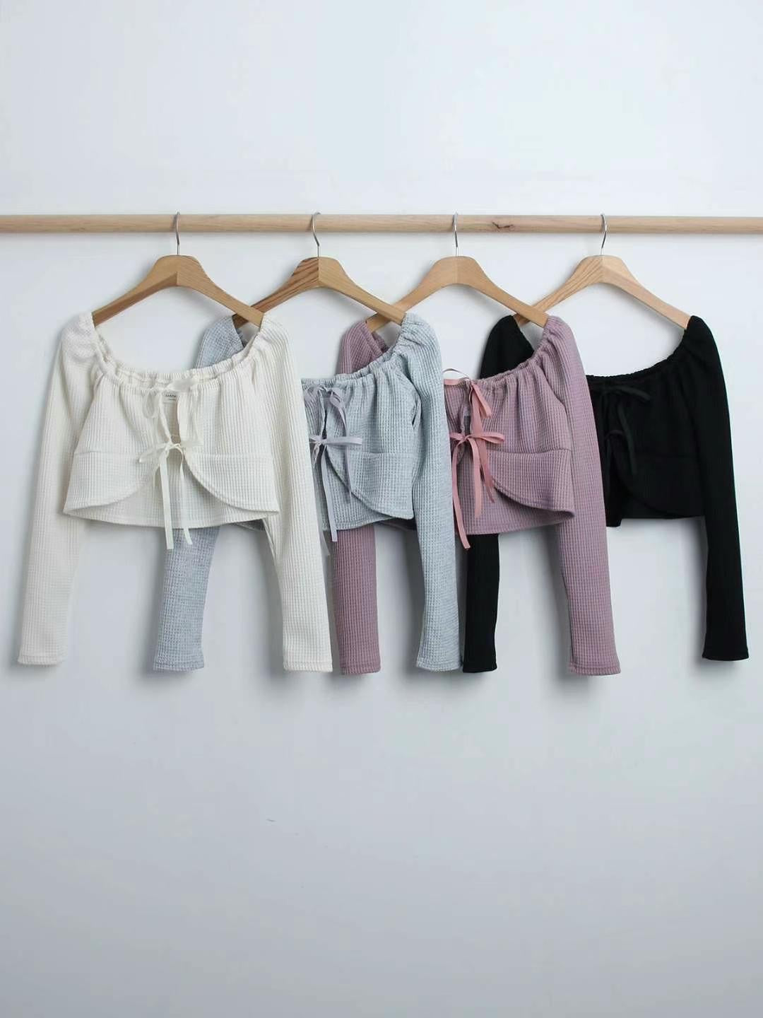 Double Ribbon Waffle Cardigan