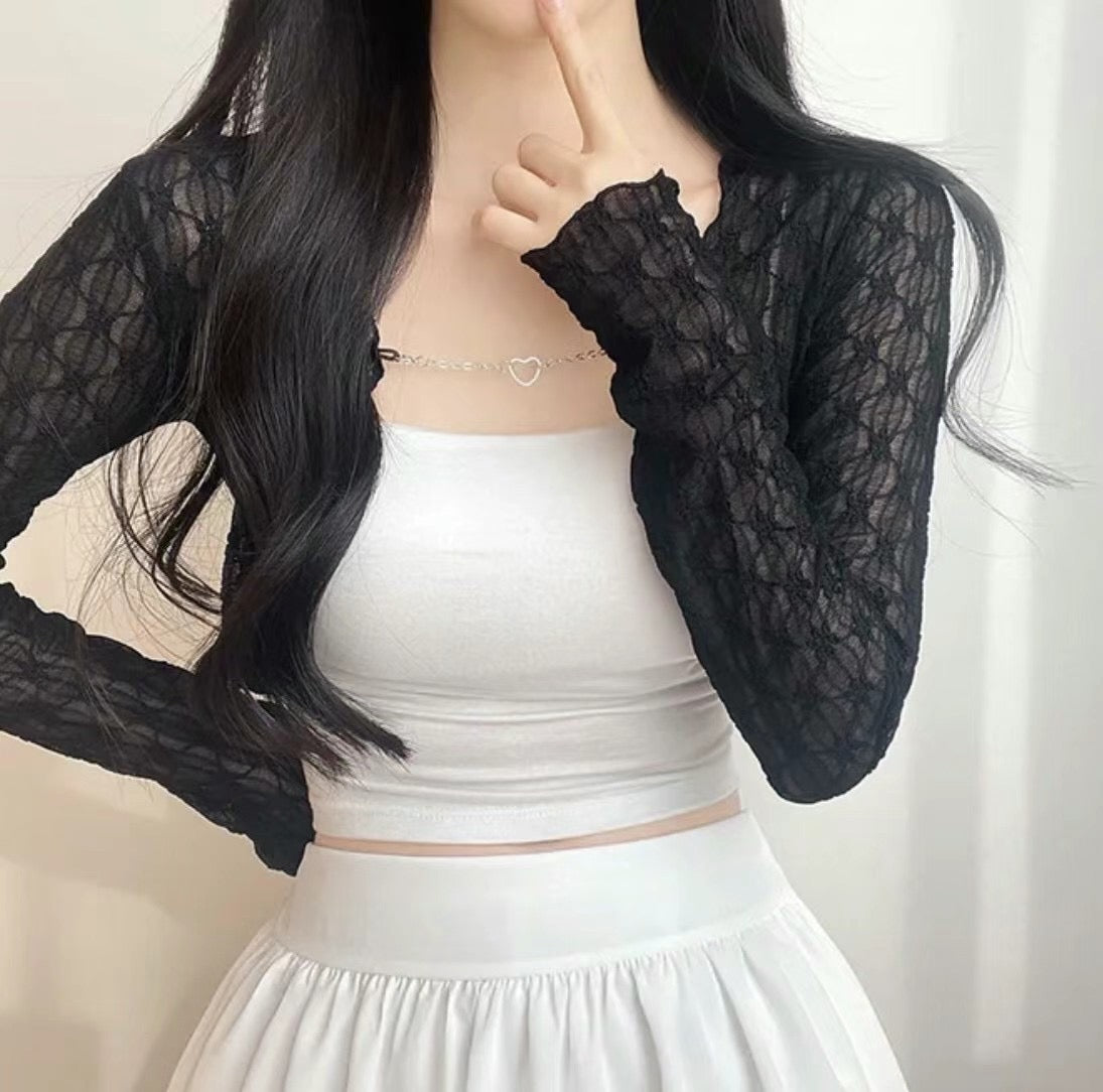 小性感蕾絲暗花掛鏈外套