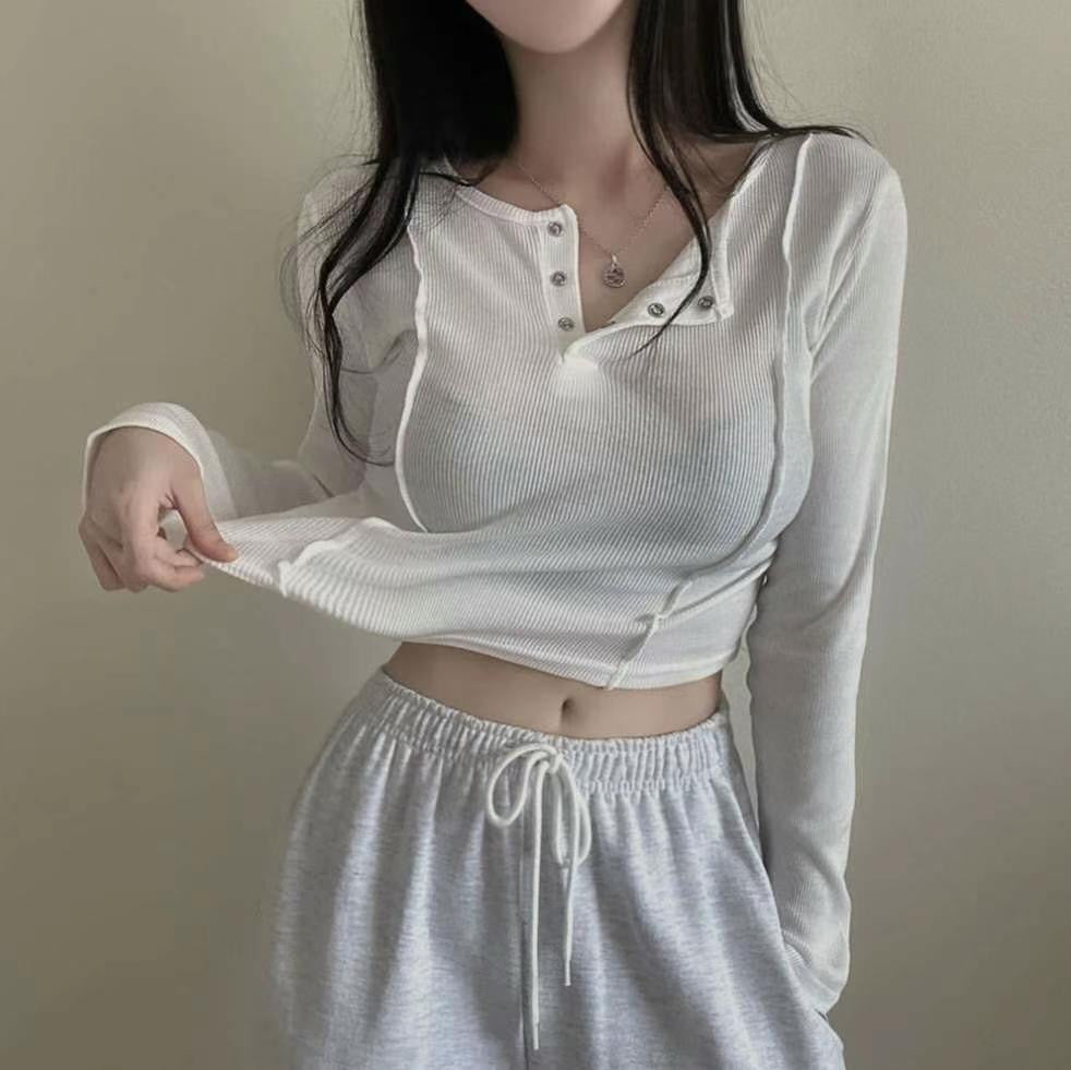 針織鈕扣車線Crop Top