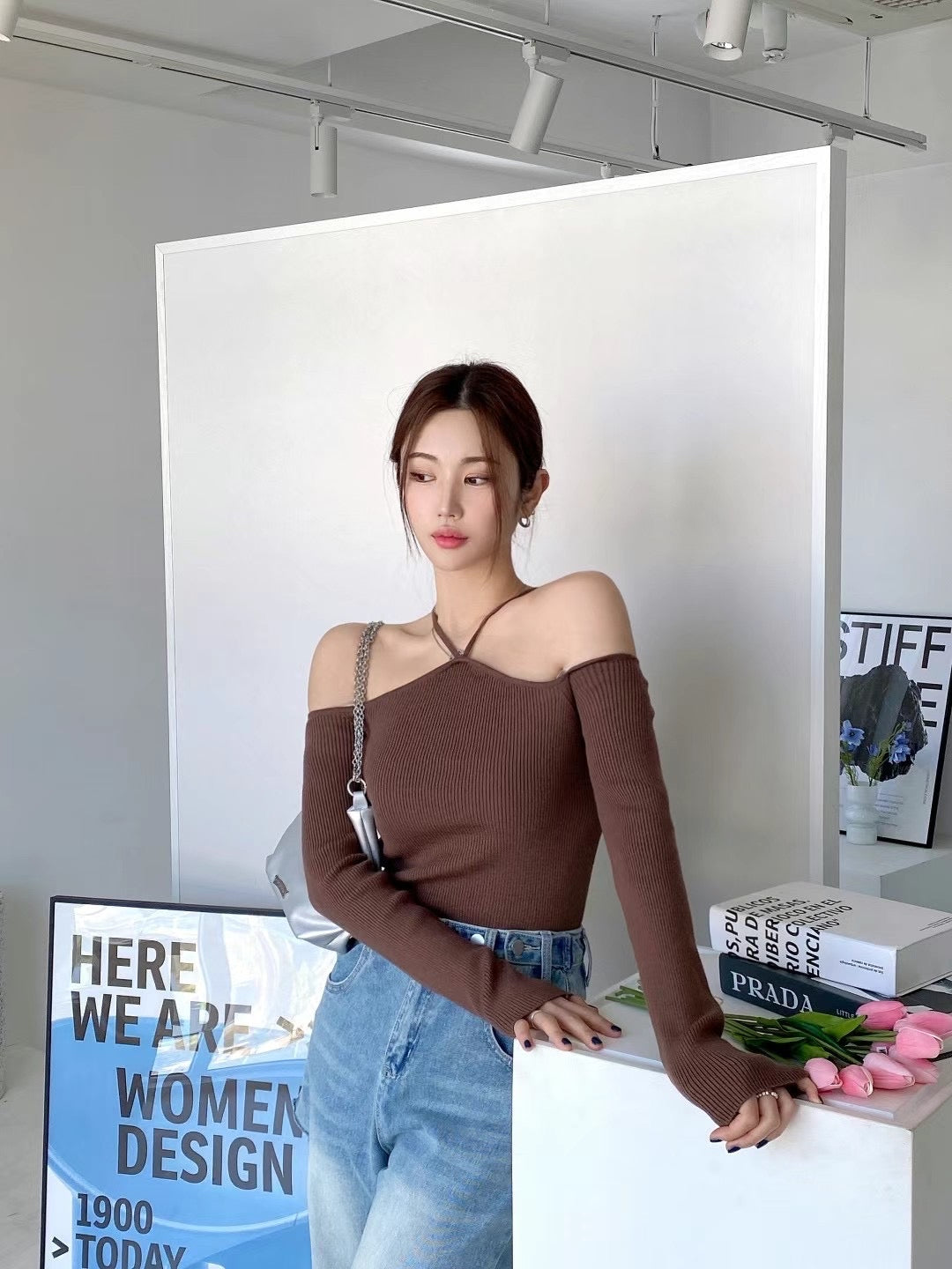 小性感V領掛脖長袖Top