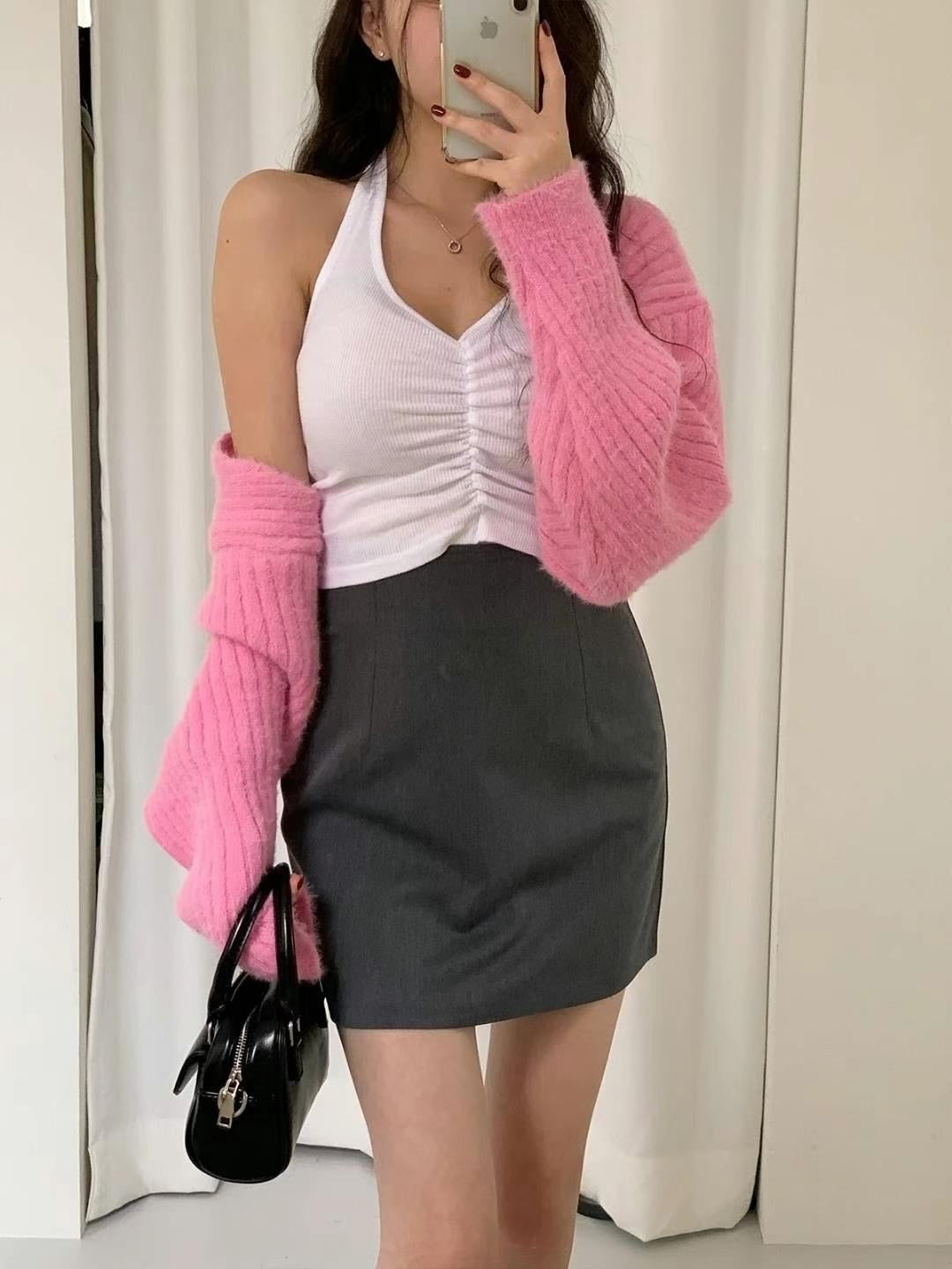 性感掛脖抓皺小背心