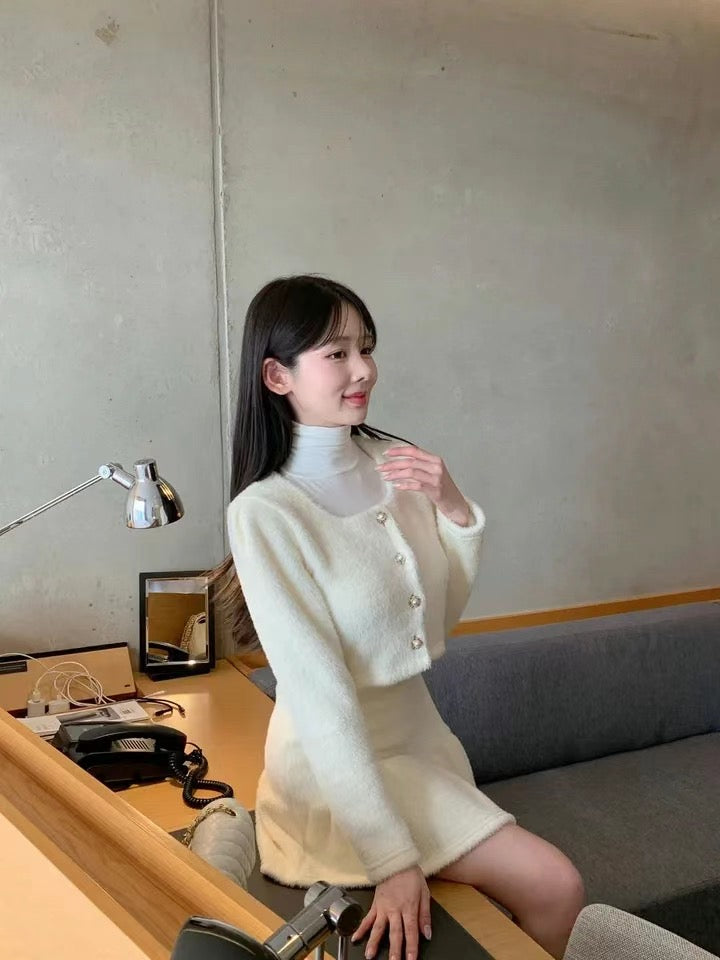 氣質公主風毛茸茸魚尾裙套裝