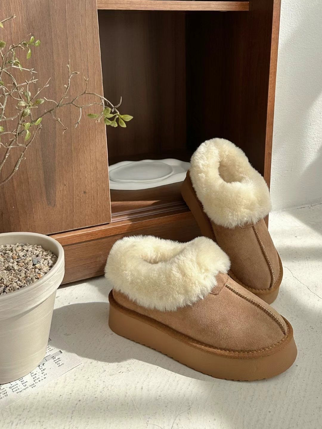 5cm厚底增高!! Cashmere Leather Slipper