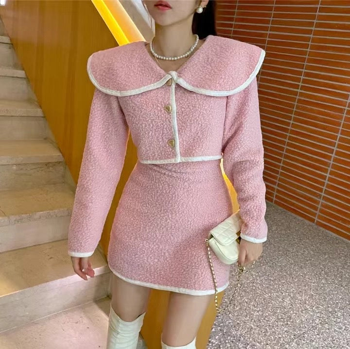 水手領小香風羊羔毛毛套裝