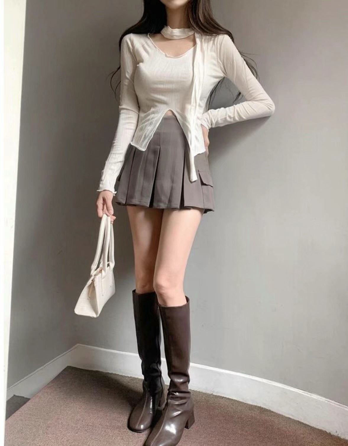 小性感綁頸開衩上衣