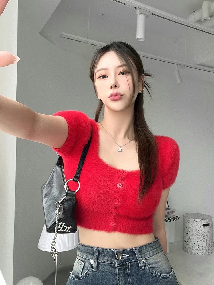 軟綿綿超滑毛毛鈕扣上衣