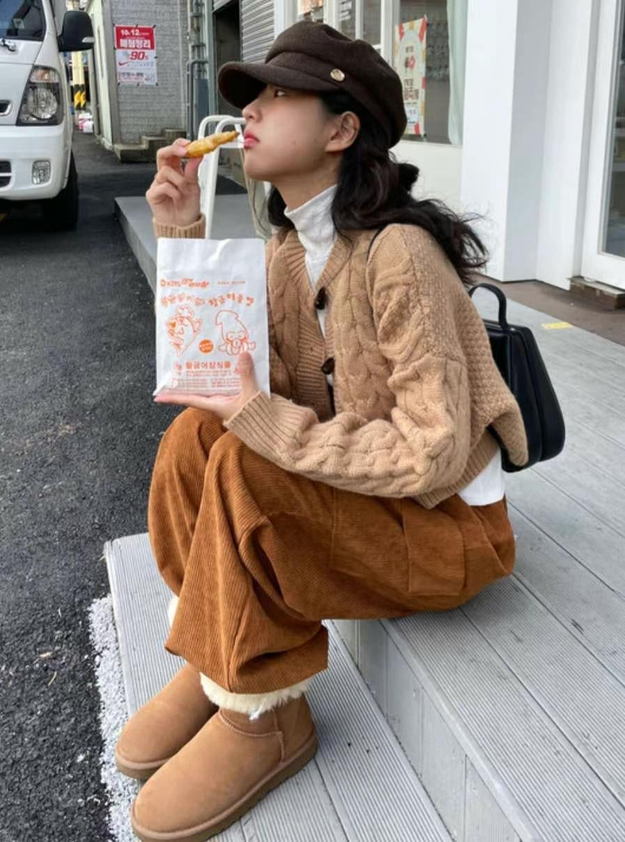 日常必備!! 扭麻花牛角鈕扣Cardigans