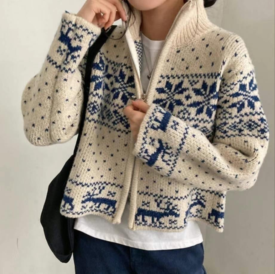 \超有feel/ 雪花點點拉鏈外套