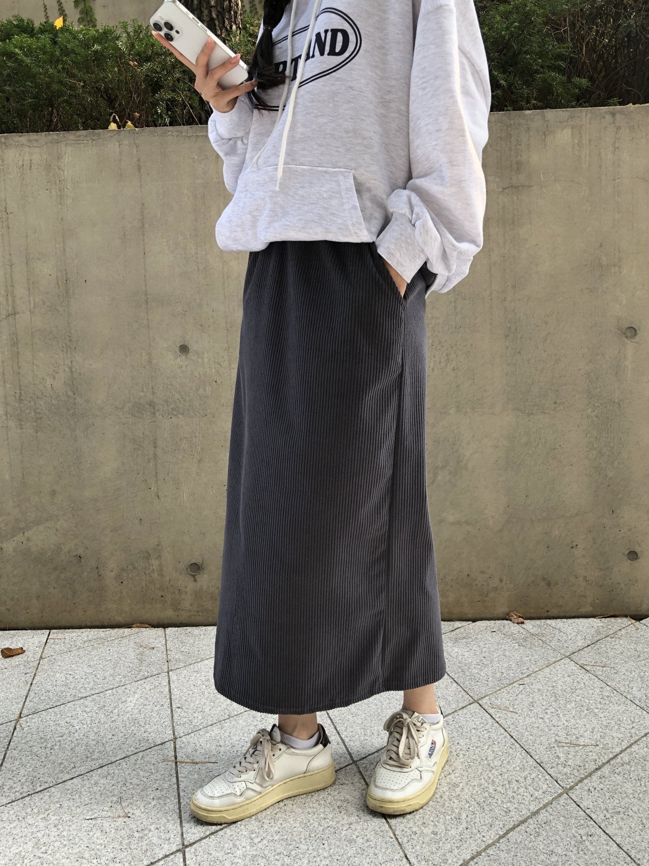 燈芯絨後開衩長裙