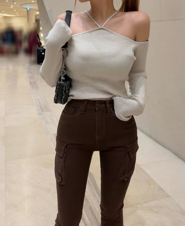 小性感V領掛脖長袖Top