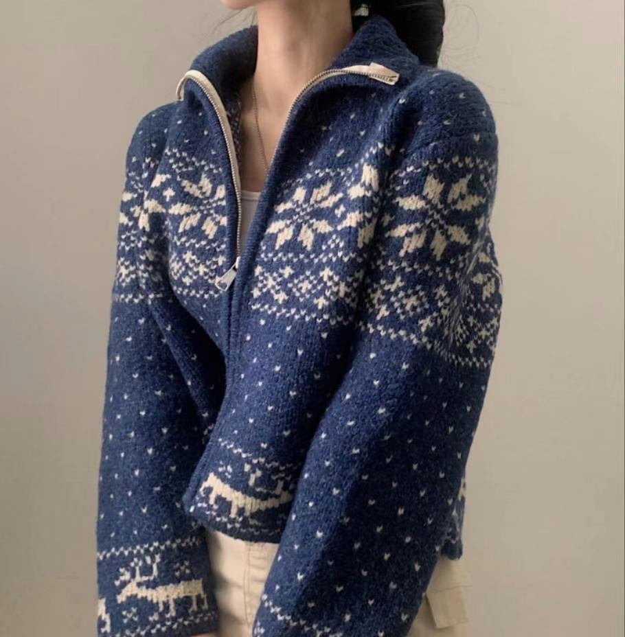 \超有feel/ 雪花點點拉鏈外套