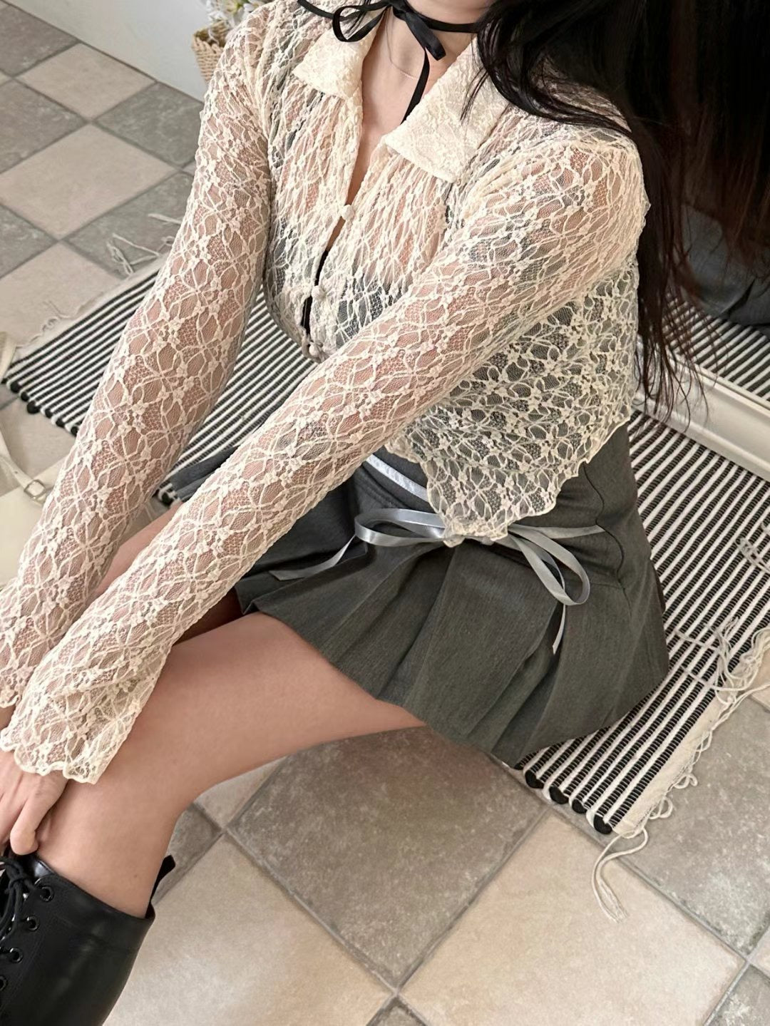 Sexy Flower Grid Lace Cardigans