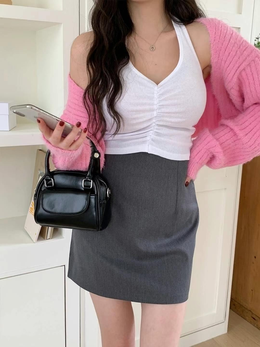 性感掛脖抓皺小背心