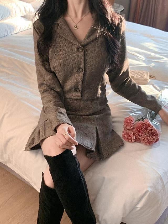 韓國onni短版西裝Set