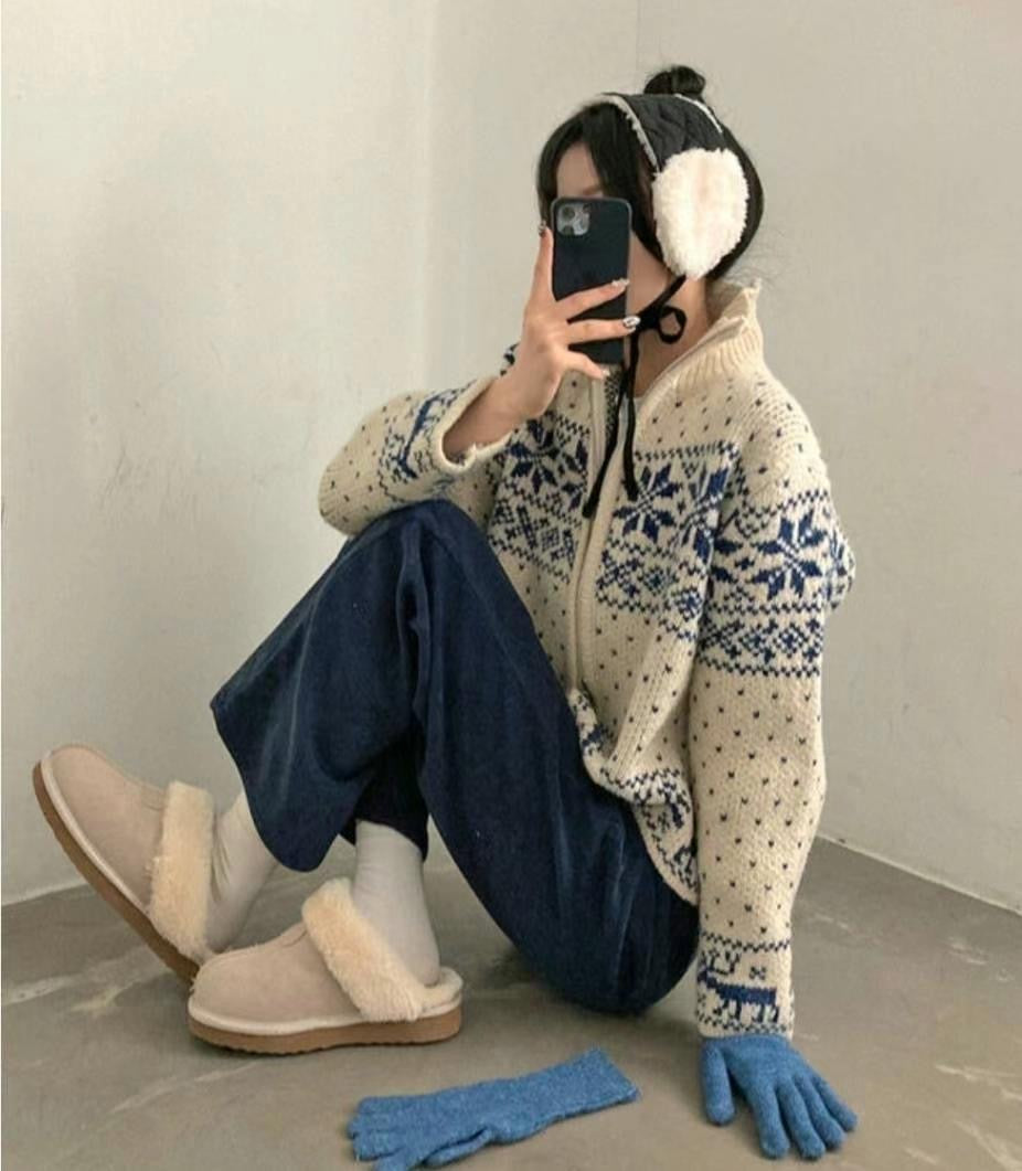 \超有feel/ 雪花點點拉鏈外套