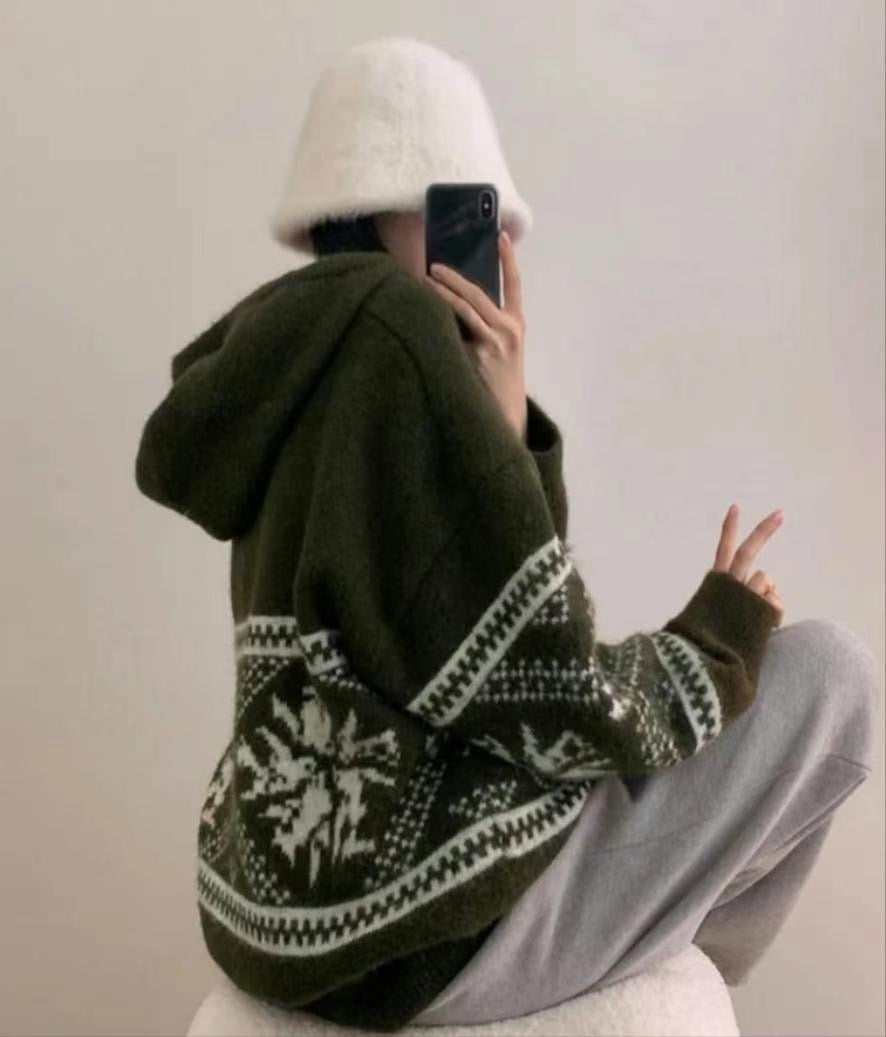 雪花連帽針織衛衣