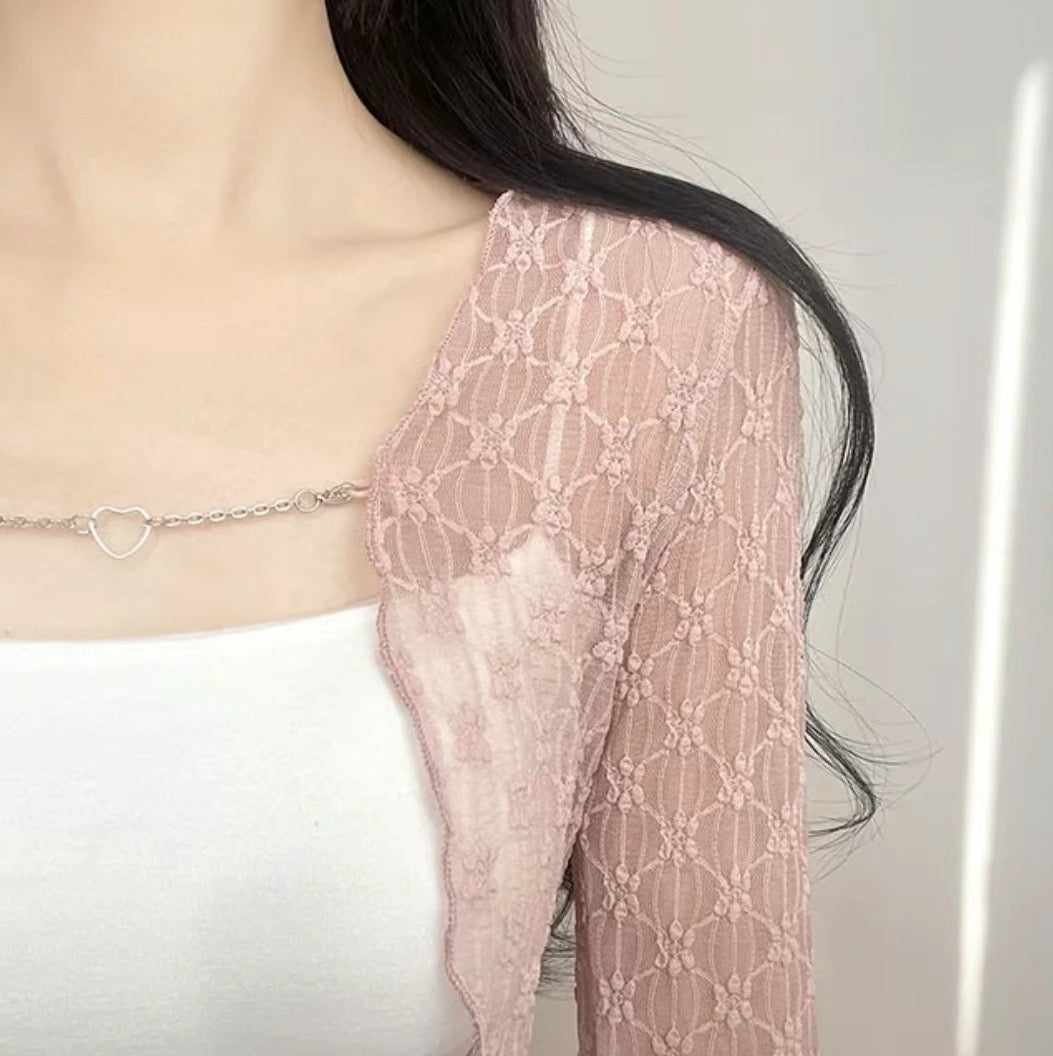 小性感蕾絲暗花掛鏈外套