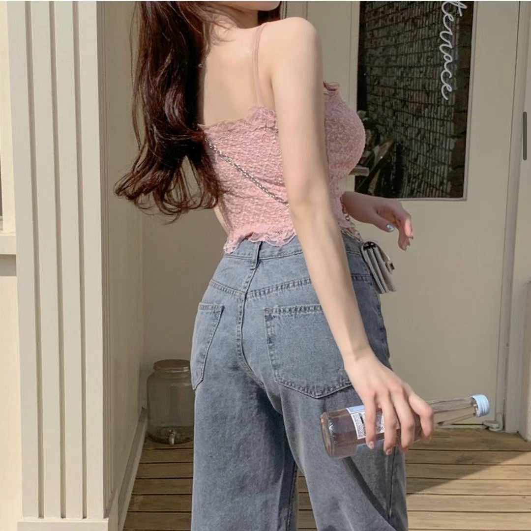 十字花甜美蕾絲小背心