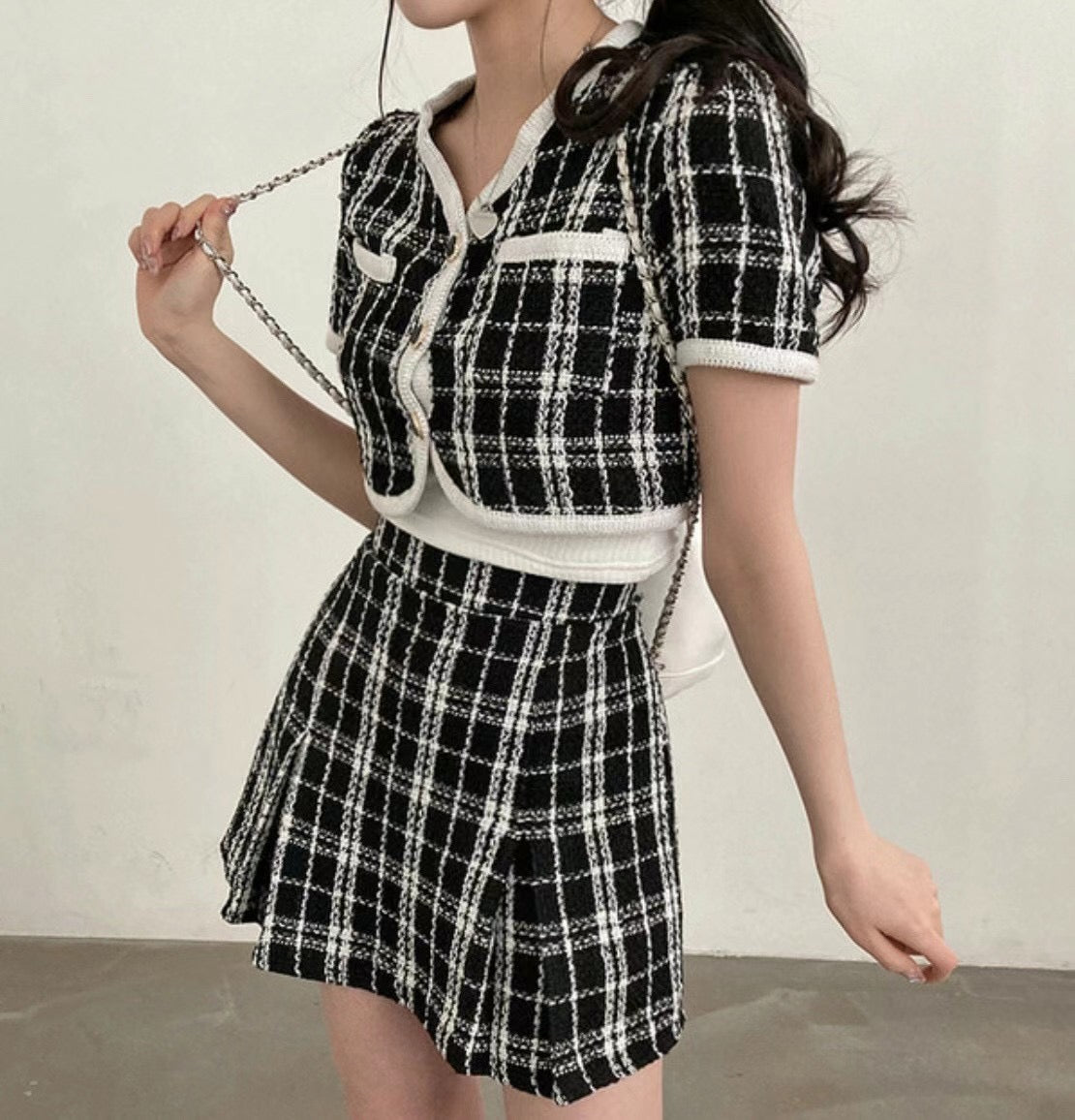 夏日小香風格紋套裝