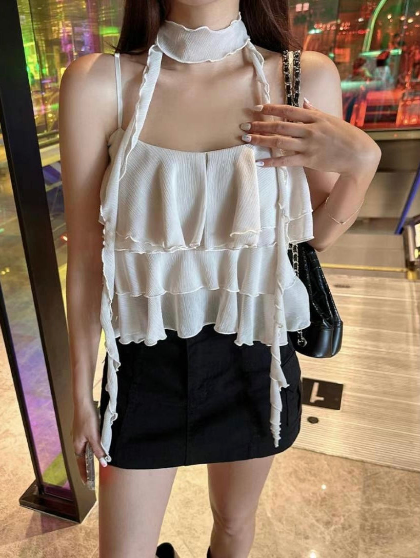 荷葉邊層次感吊帶Top