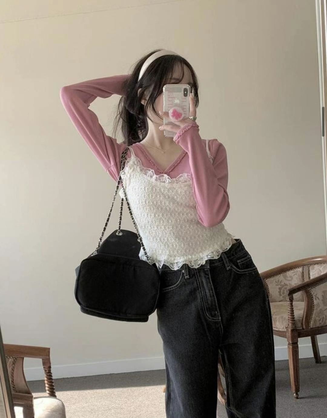 十字花甜美蕾絲小背心