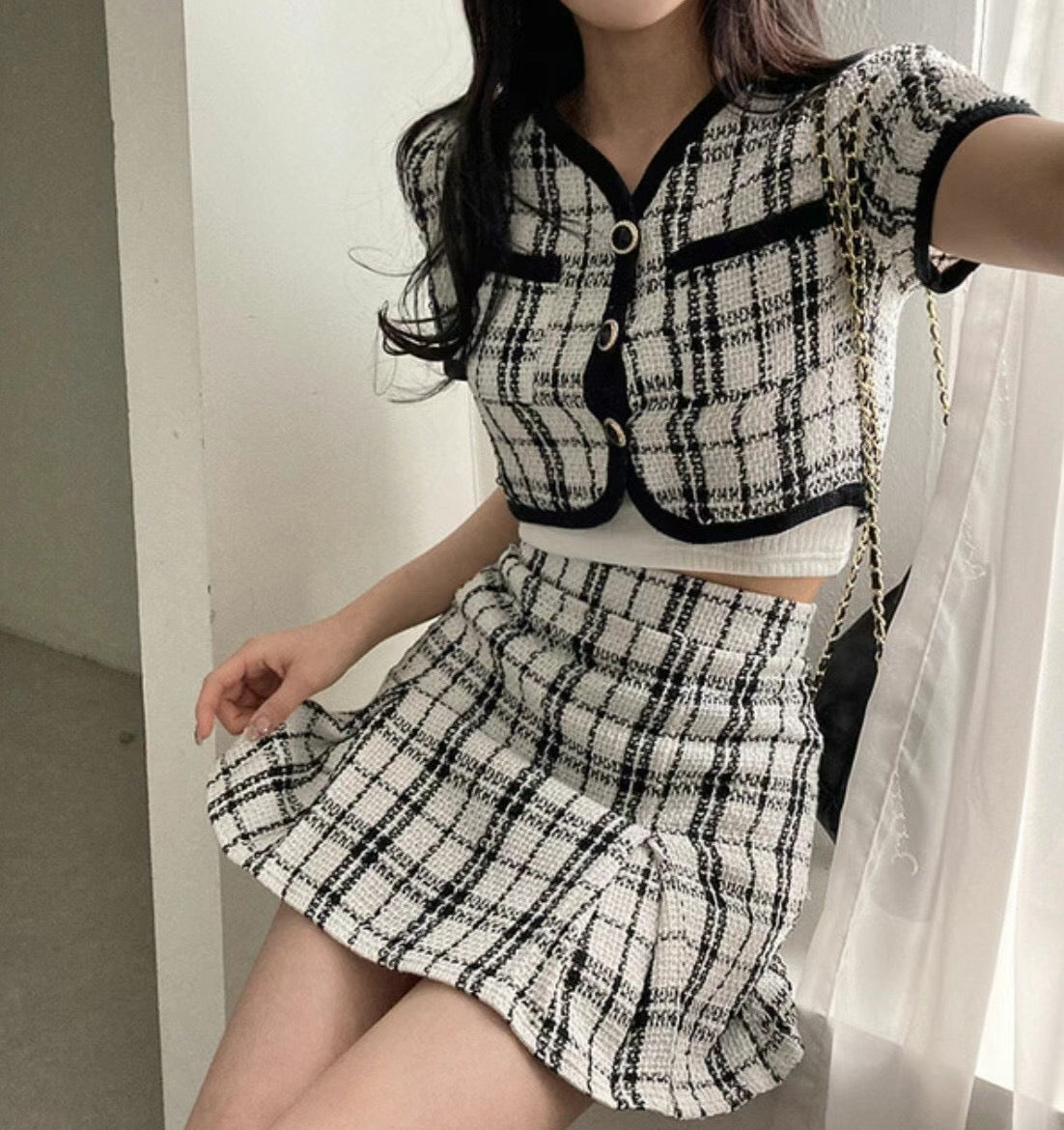 夏日小香風格紋套裝