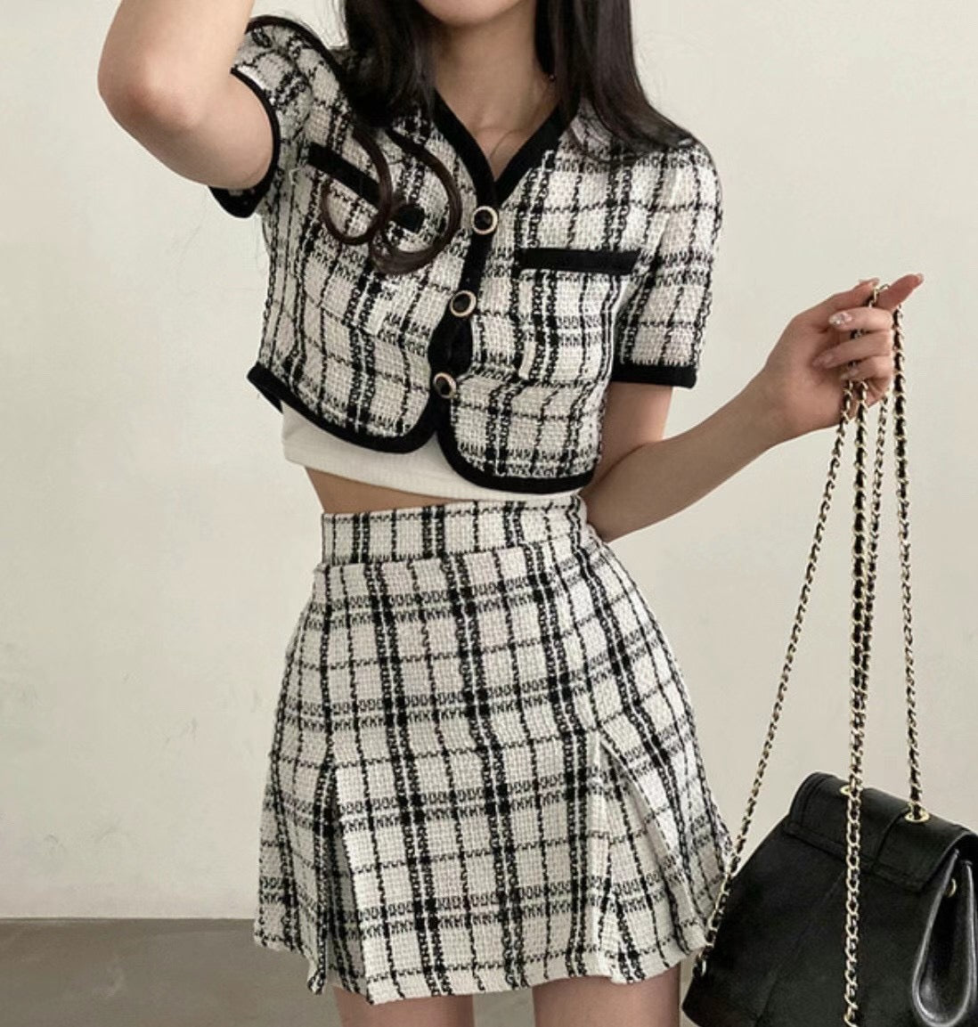 夏日小香風格紋套裝