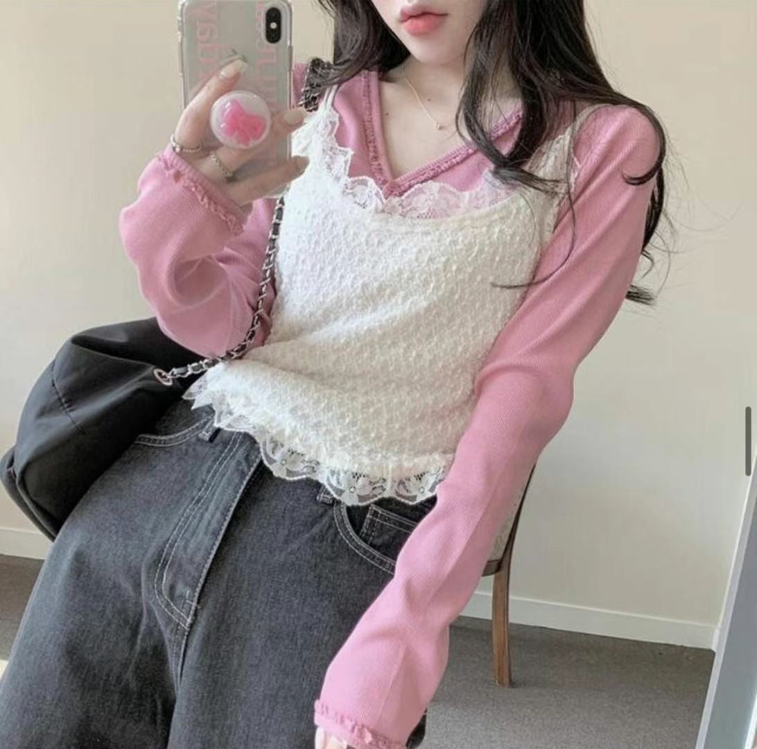 十字花甜美蕾絲小背心