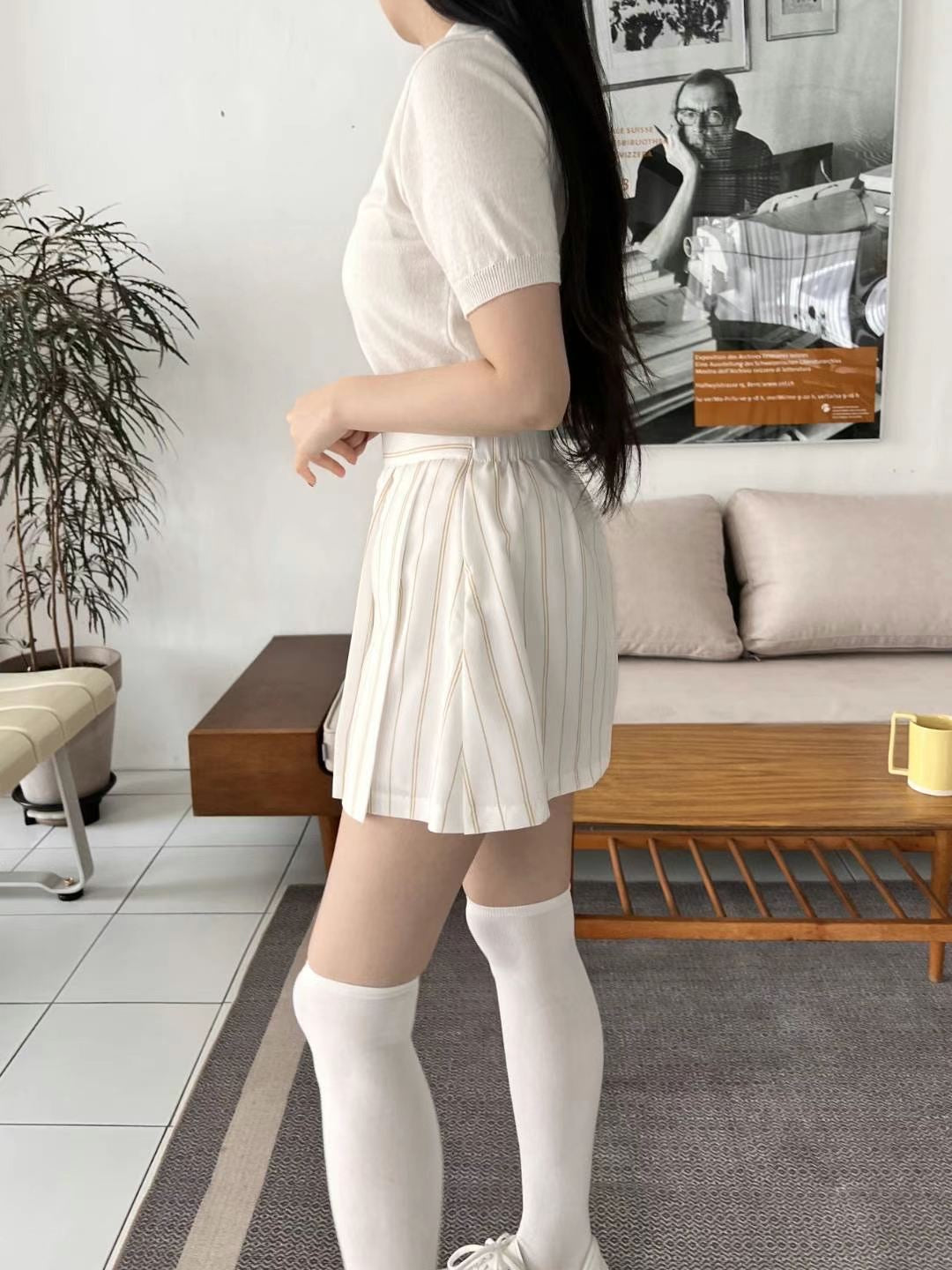 高質條紋百褶短裙