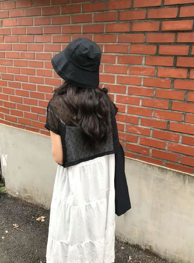 日系透視綁帶波點小外套