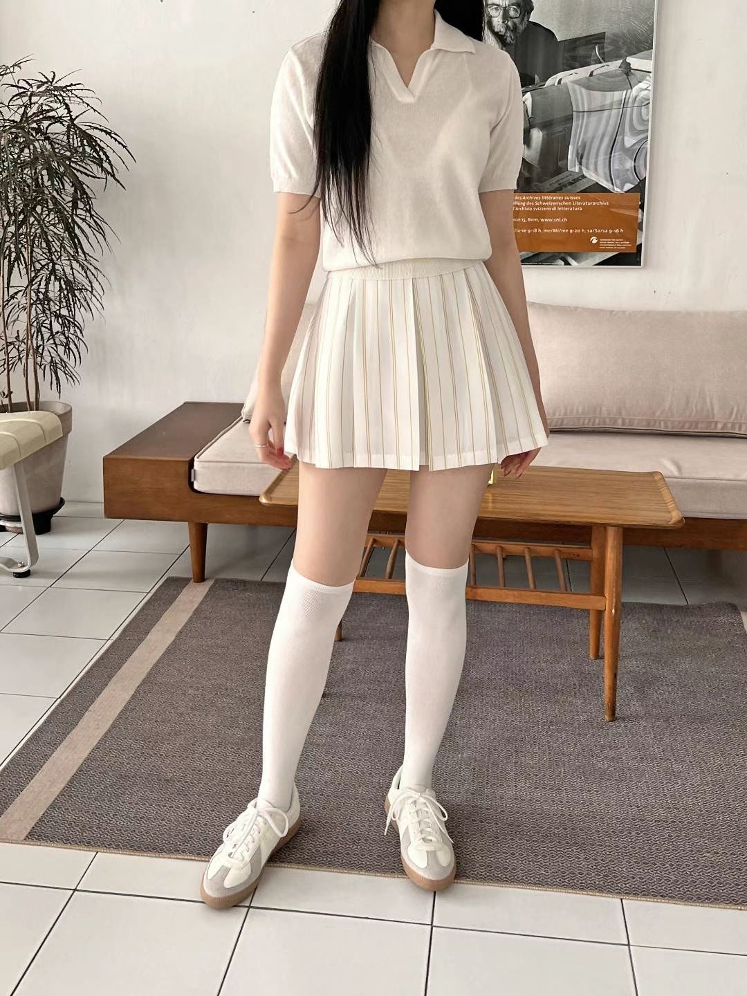 高質條紋百褶短裙