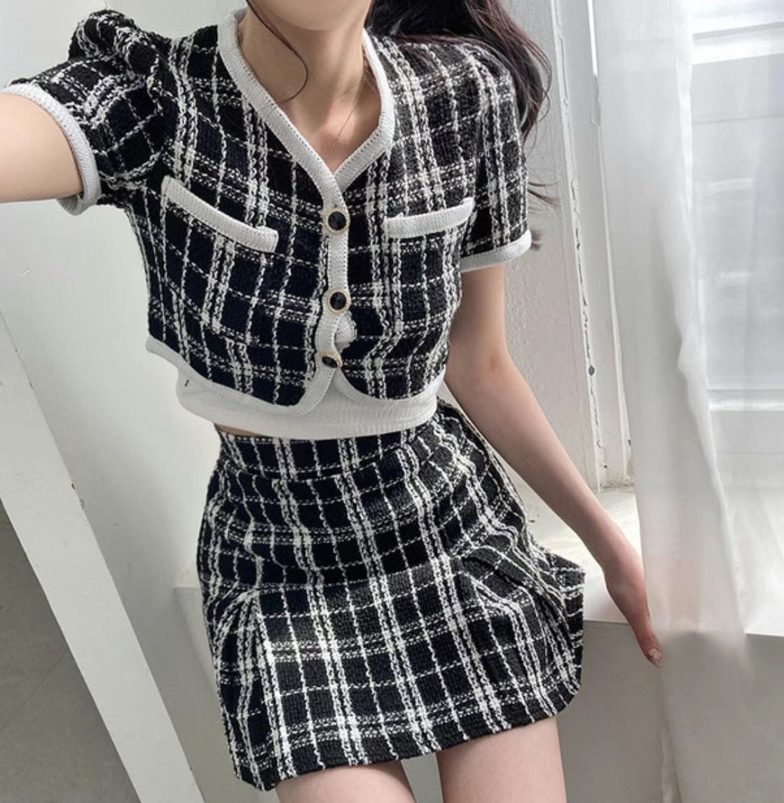 夏日小香風格紋套裝