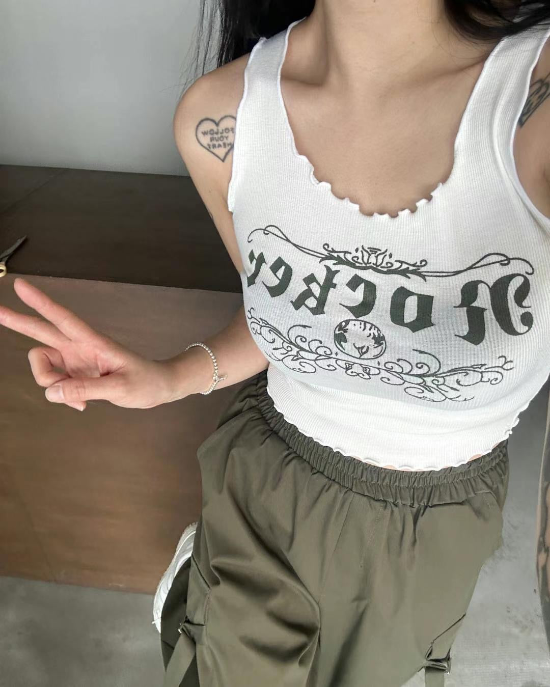 Y2k 木耳邊短版背心