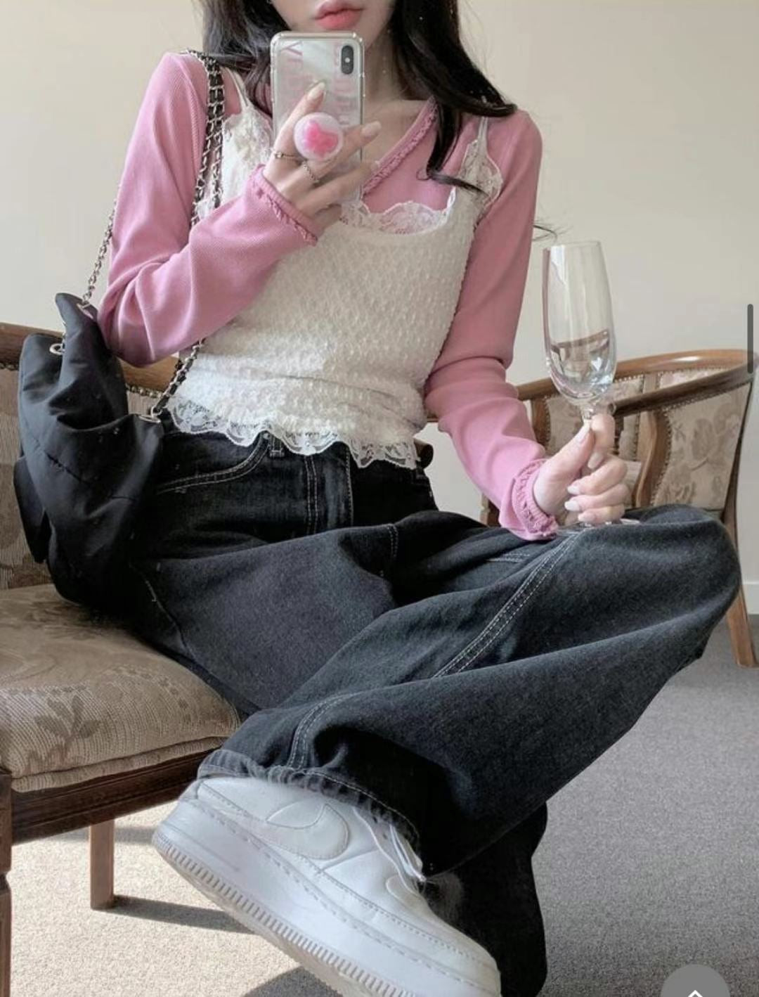 十字花甜美蕾絲小背心