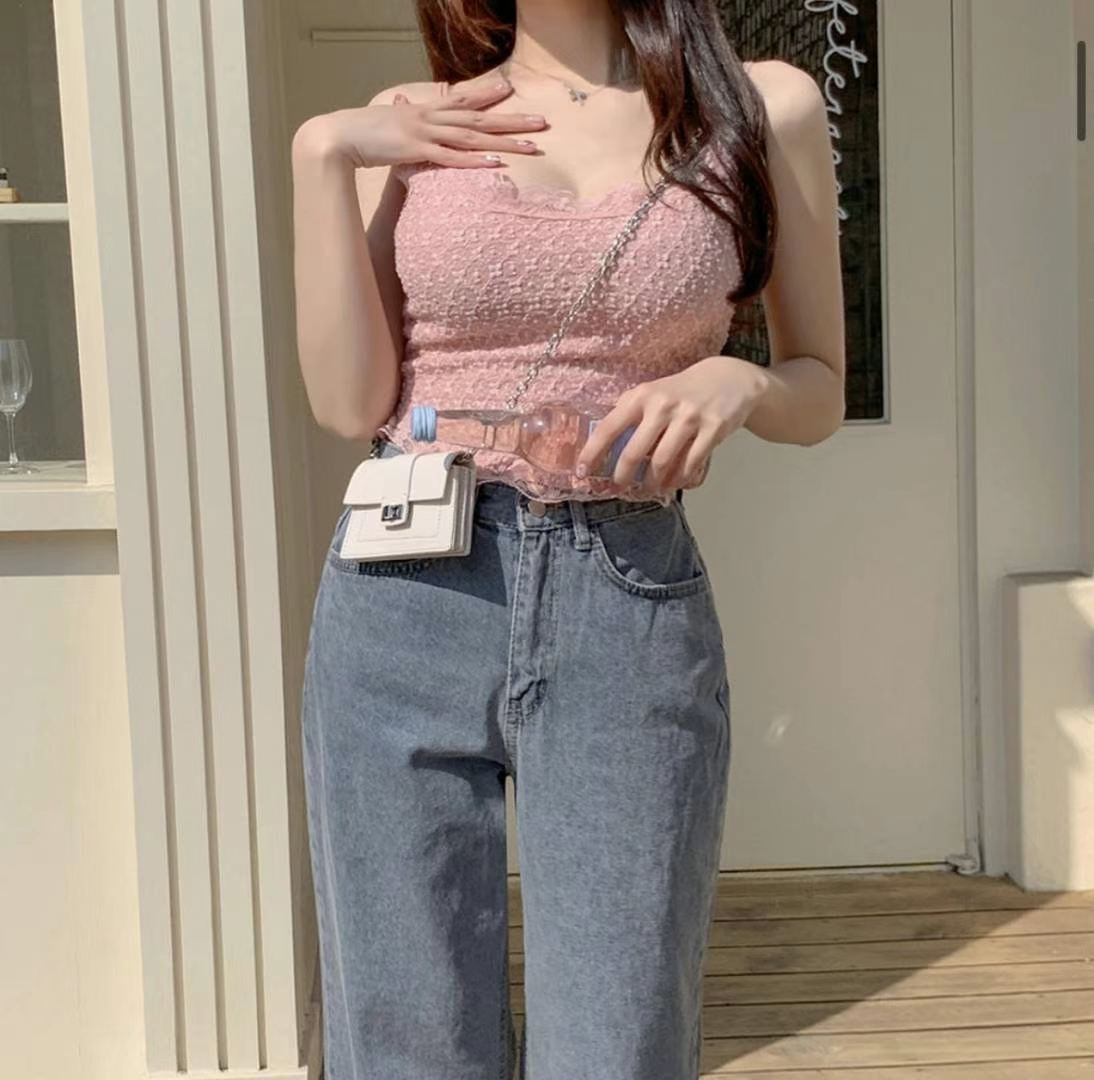 十字花甜美蕾絲小背心