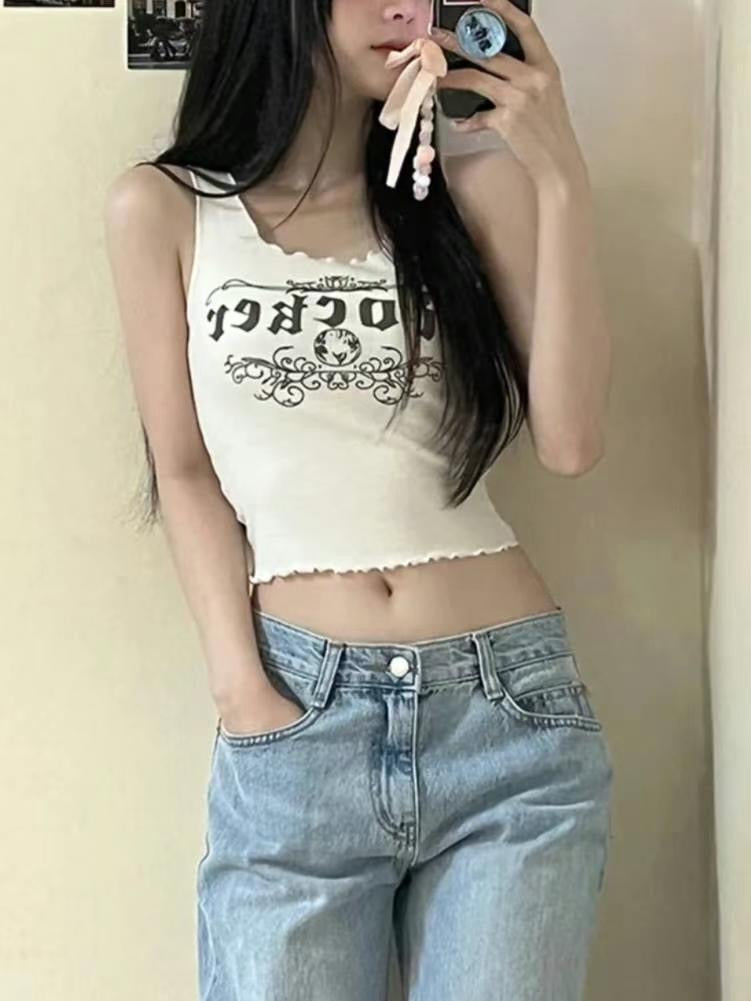 Y2k 木耳邊短版背心