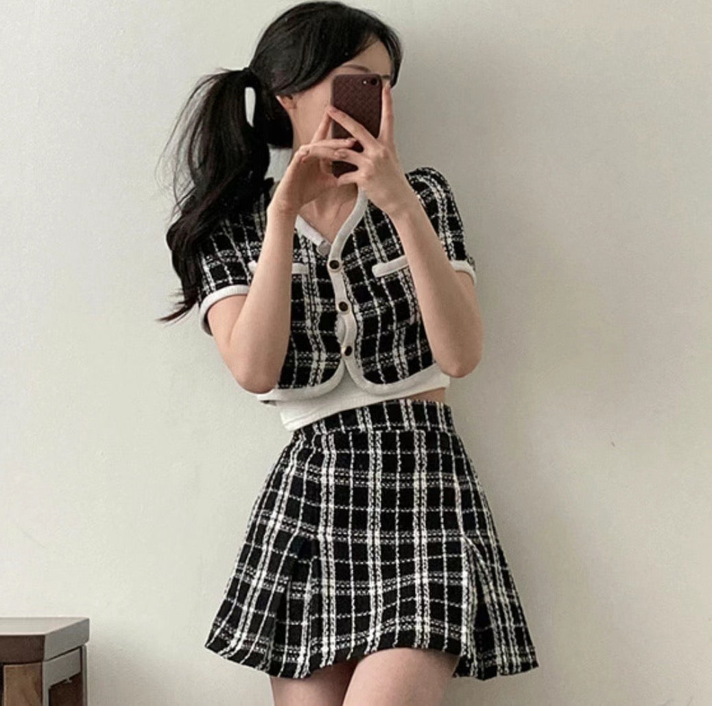 夏日小香風格紋套裝