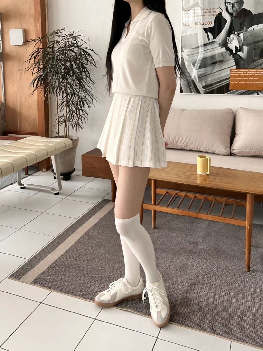 高質條紋百褶短裙