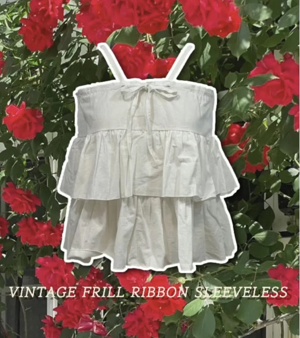Vintage Frill Ribbon Sleeveless
