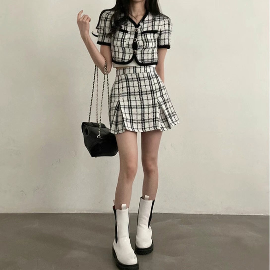 夏日小香風格紋套裝
