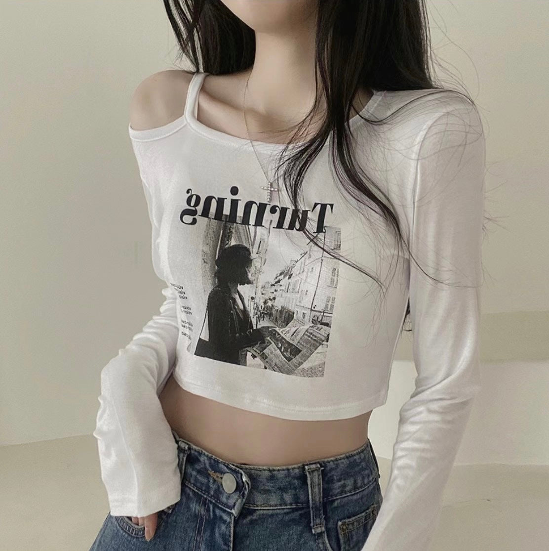 復古Vintage感露膊Crop Top