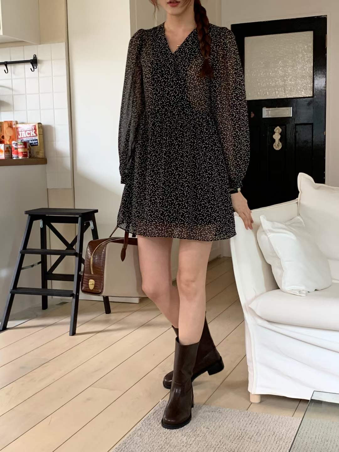 V neck Mini Floral Dress