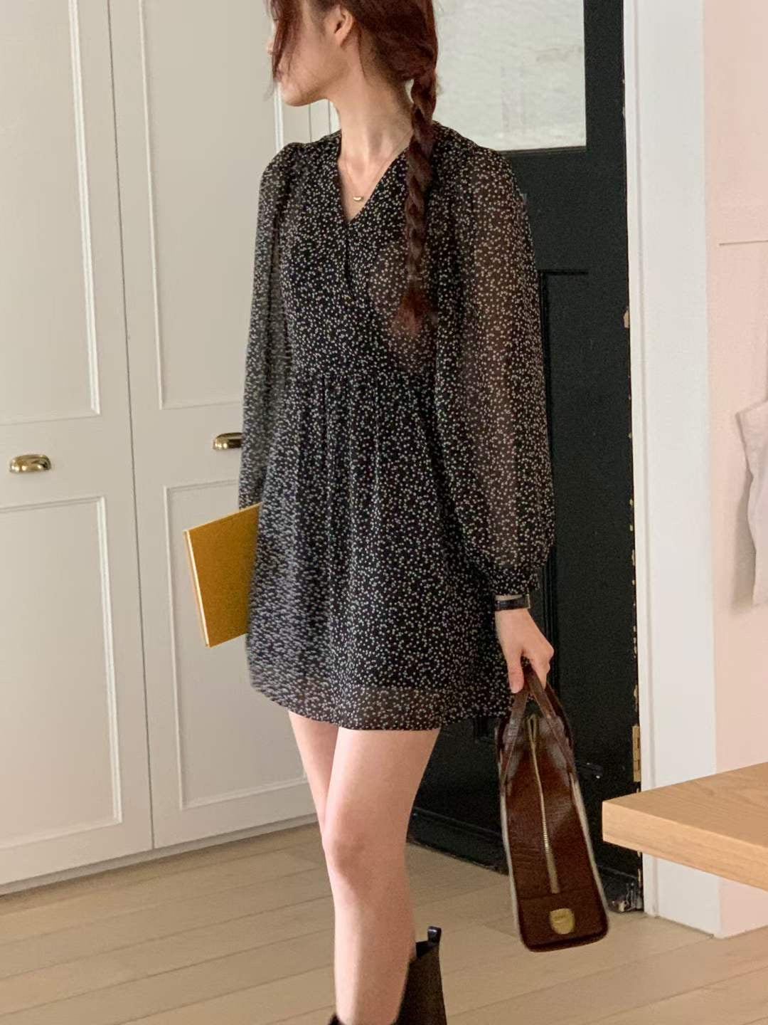 V neck Mini Floral Dress