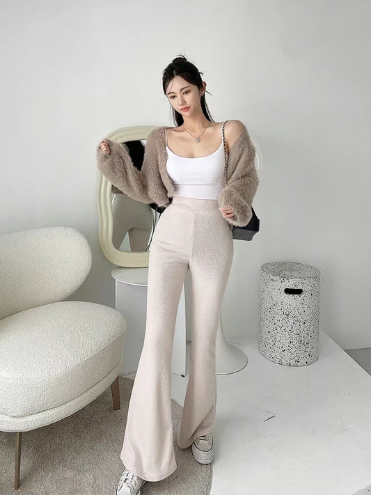 高腰顯瘦針織喇叭長褲