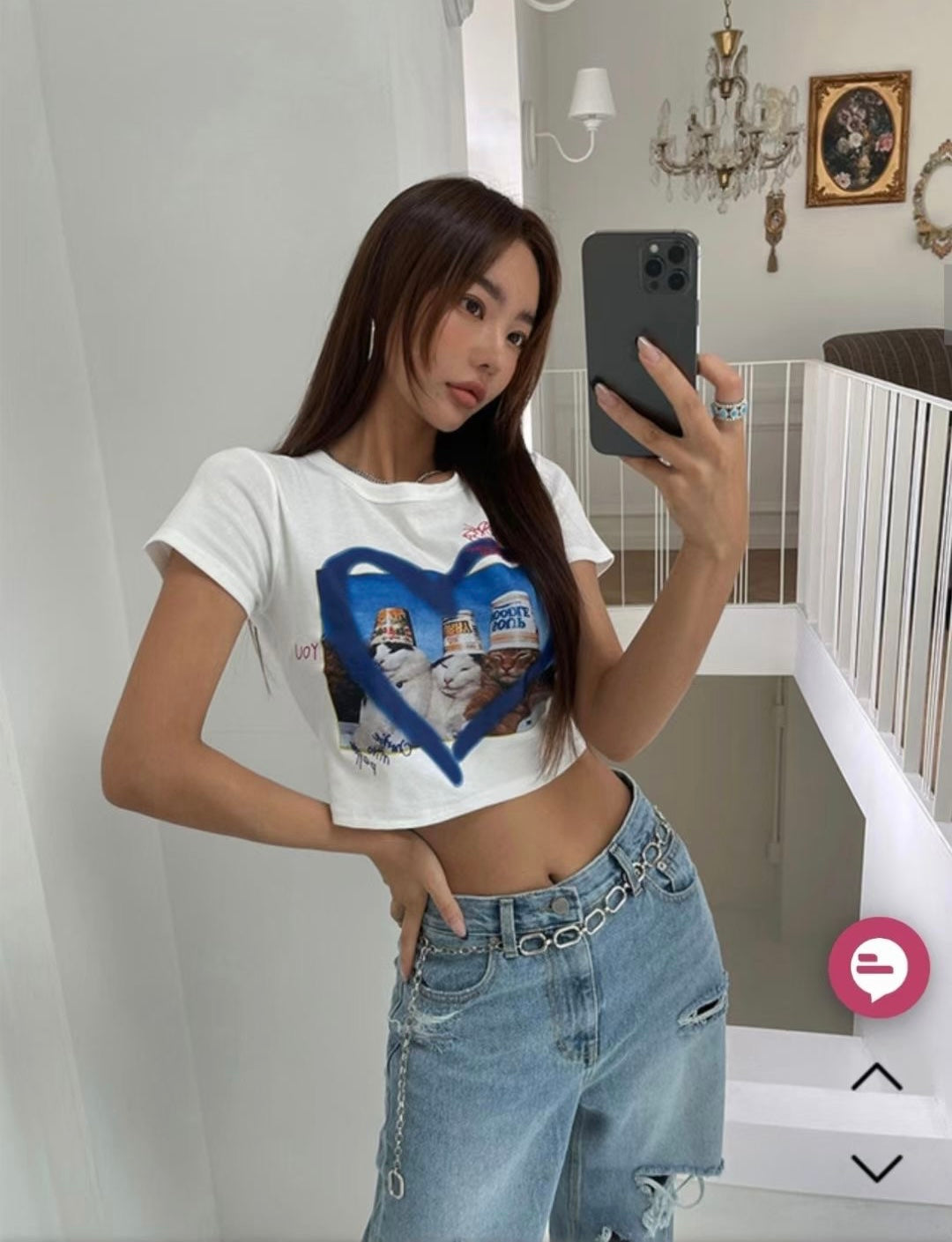Y2k Funny Cat Crop Tee