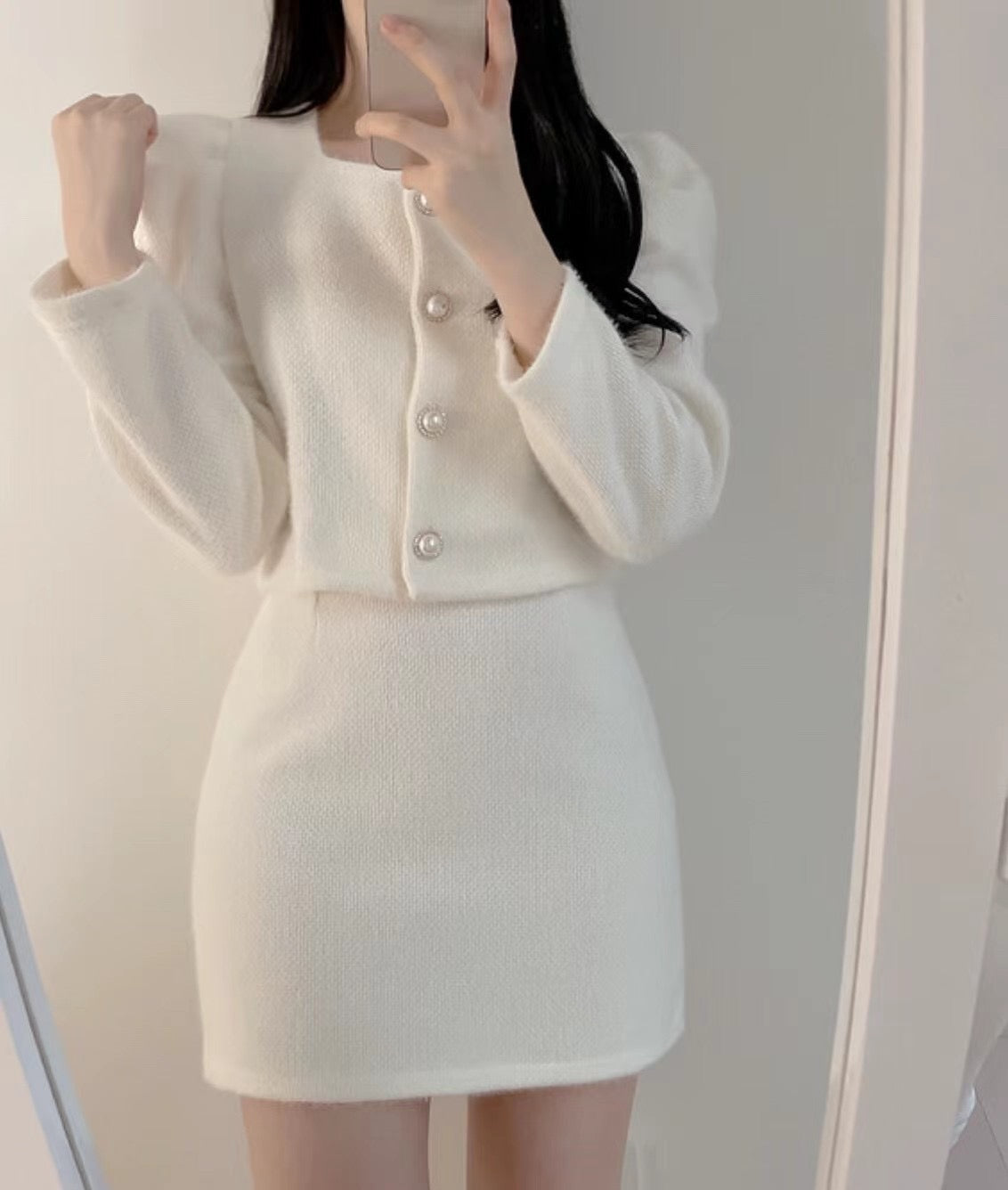 小白兔珍珠鈕扣Set